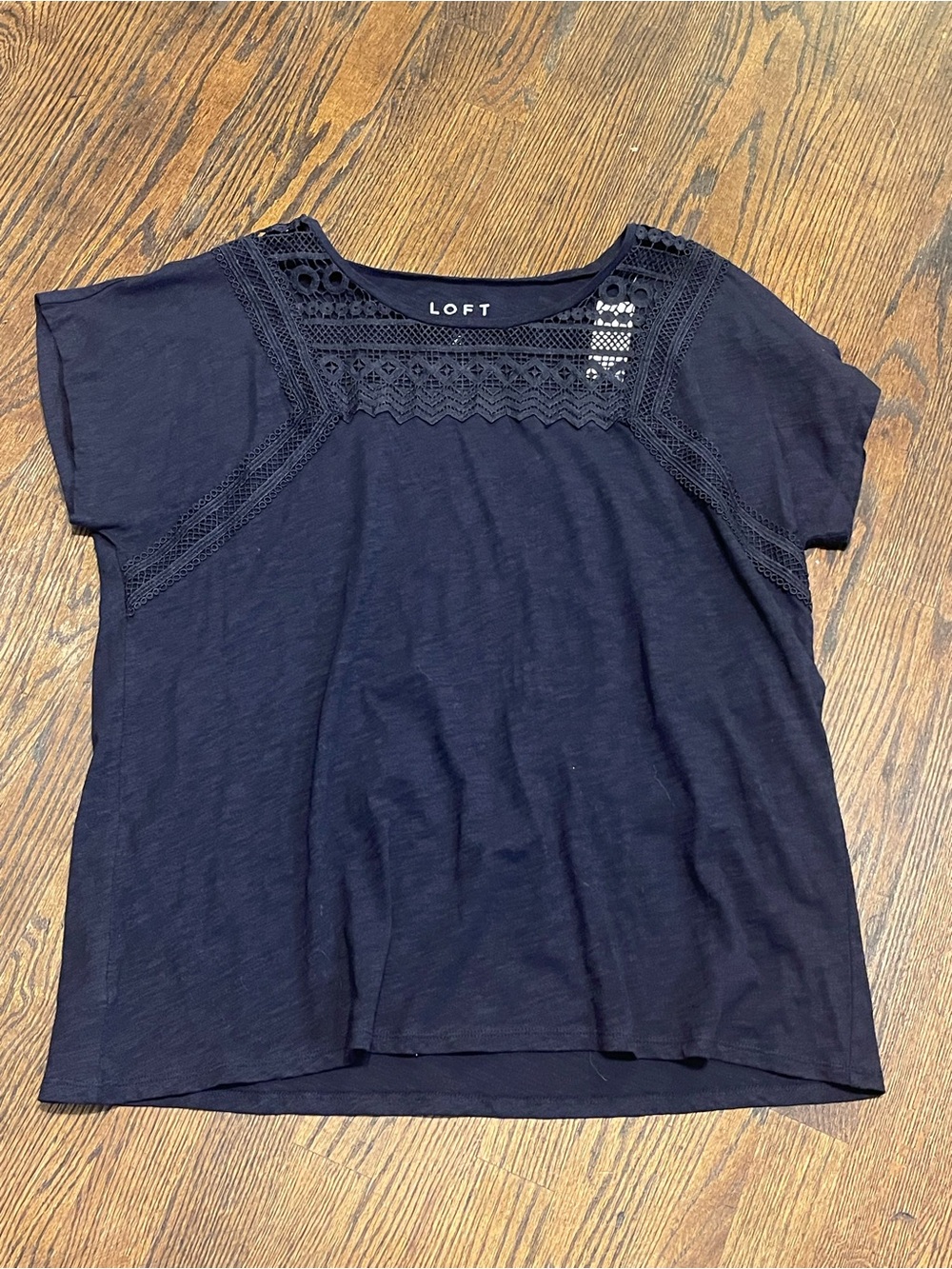 LOFT women’s casual Navy Lace Yoke Short Sleeve Blouse size XL 100% cotton NWT - Picture 9 of 15